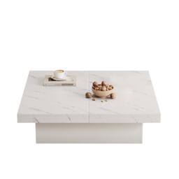 Modern Square Coffee Table with 4 Drawers and Sliding Surface, Space-Saving Center Table for Living Rooms, 90L x 90W x 25H cm, White - Aosom UK - thumbnail 2