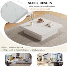 Modern Square Coffee Table with 4 Drawers and Sliding Surface, Space-Saving Center Table for Living Rooms, 90L x 90W x 25H cm, White - Aosom UK - thumbnail 6