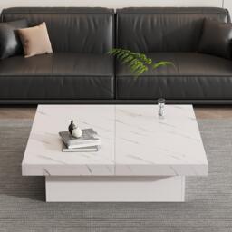 Modern Square Coffee Table with 4 Drawers and Sliding Surface, Space-Saving Center Table for Living Rooms, 90L x 90W x 25H cm, White - Aosom UK - thumbnail 7