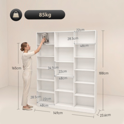 HOMCOM Bookcase with Open Storage, 6-Tier Bookshelf with Anti-Tipping Hardware, White - thumbnail 3