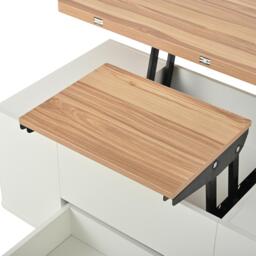 Extendable Coffee Table with Hydraulic Lift, Space-Saving Center Table with 4 Hidden-Storage Stools, 100L x 50W x 45H cm, White+Natural - Aosom UK - thumbnail 9