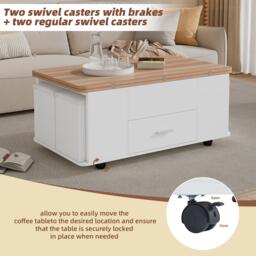 Extendable Coffee Table with Hydraulic Lift, Space-Saving Center Table with 4 Hidden-Storage Stools, 100L x 50W x 45H cm, White+Natural - Aosom UK - thumbnail 4