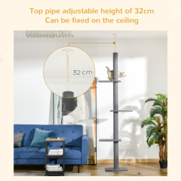 PawHut Cat Tree Tower, Floor to Ceiling with 3 Perches, Scratching Posts, Activity Centre for Kittens, Grey - Aosom UK - thumbnail 5