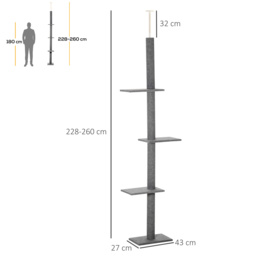 PawHut Cat Tree Tower, Floor to Ceiling with 3 Perches, Scratching Posts, Activity Centre for Kittens, Grey - Aosom UK - thumbnail 3
