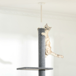 PawHut Cat Tree Tower, Floor to Ceiling with 3 Perches, Scratching Posts, Activity Centre for Kittens, Grey - Aosom UK - thumbnail 8