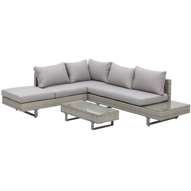 Outsunny 5-Seater Rattan Garden Furniture Wicker Conservatory Corner Sofa Set Chaise Lounge with Coffee Table, Side Table & Cushions – Grey - image 1