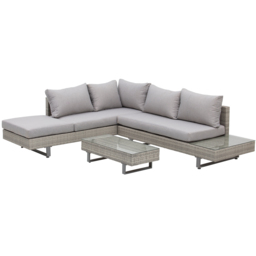 Outsunny 5-Seater Rattan Garden Furniture Wicker Conservatory Corner Sofa Set Chaise Lounge with Coffee Table, Side Table & Cushions – Grey - thumbnail 1