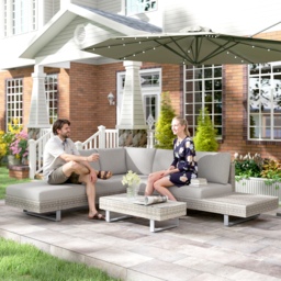 Outsunny 5-Seater Rattan Garden Furniture Wicker Conservatory Corner Sofa Set Chaise Lounge with Coffee Table, Side Table & Cushions – Grey - thumbnail 2
