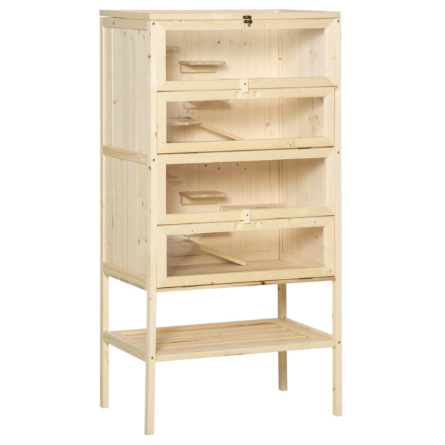 PawHut Hamster Cage Wooden Mouse Rodent Small Pet Animals 4 Layers Tall Bottom Storage Shelf Easy Clean - image 1