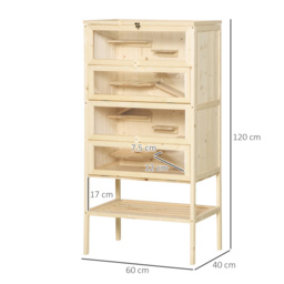 PawHut Hamster Cage Wooden Mouse Rodent Small Pet Animals 4 Layers Tall Bottom Storage Shelf Easy Clean - thumbnail 3