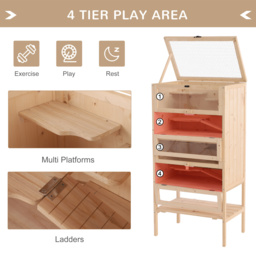 PawHut Hamster Cage Wooden Mouse Rodent Small Pet Animals 4 Layers Tall Bottom Storage Shelf Easy Clean - thumbnail 4