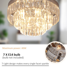 HOMCOM Set of 2 Modern Crystal Ceiling Lights, Chandeliers, Pendant Lamps w/ 7 Lights, E14 Fittings for Living Room, Bedroom, Silver - thumbnail 5