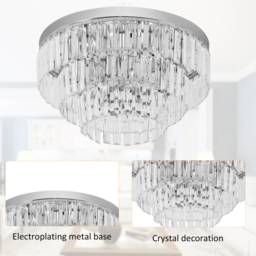 HOMCOM Set of 2 Modern Crystal Ceiling Lights, Chandeliers, Pendant Lamps w/ 7 Lights, E14 Fittings for Living Room, Bedroom, Silver - thumbnail 4