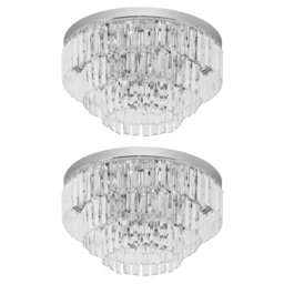 HOMCOM Set of 2 Modern Crystal Ceiling Lights, Chandeliers, Pendant Lamps w/ 7 Lights, E14 Fittings for Living Room, Bedroom, Silver - thumbnail 1