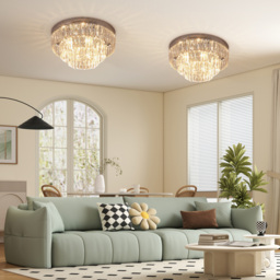 HOMCOM Set of 2 Modern Crystal Ceiling Lights, Chandeliers, Pendant Lamps w/ 7 Lights, E14 Fittings for Living Room, Bedroom, Silver - thumbnail 2