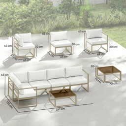 Outsunny 6 Seater Aluminium Garden Furniture Set, Garden Sofa Set with Thick Cushions for Patio and Balcony, Outdoor, White - thumbnail 3