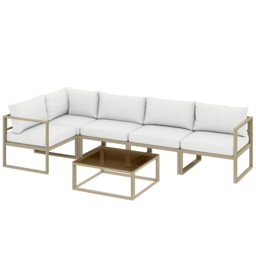Outsunny 6 Seater Aluminium Garden Furniture Set, Garden Sofa Set with Thick Cushions for Patio and Balcony, Outdoor, White - thumbnail 1