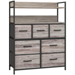 HOMCOM Rustic Chest of Seven Fabric Drawers - Grey Wood Effect - Aosom UK - thumbnail 1