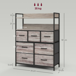 HOMCOM Rustic Chest of Seven Fabric Drawers - Grey Wood Effect - Aosom UK - thumbnail 3