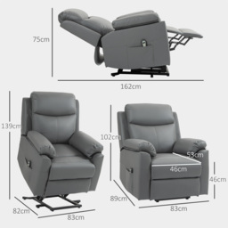 HOMCOM Riser Recliner Chairs Power Recliner Chair for the Elderly, Lift Chair with Remote Control, Side Pockets, Charcoal Grey - Aosom UK - thumbnail 3