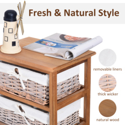 HOMCOM Wicker Basket Dresser, 5 Drawer Storage Shelf Unit with Wooden Frame for Home Organisation, Natural Finish - Aosom UK - thumbnail 5