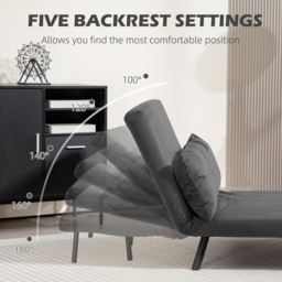 HOMCOM 4-in-1 Velvet-Feel Double Sofa Bed, with Pillows - Dark Grey - thumbnail 5