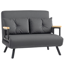 HOMCOM 4-in-1 Velvet-Feel Double Sofa Bed, with Pillows - Dark Grey - thumbnail 1