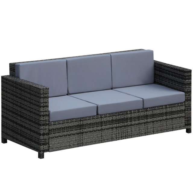 Outsunny 3-Seater All Weather Outdoor Sofa, Rattan Wicker Weave with Metal Frame and Fire Resistant Cushion, Grey - Aosom UK - image 1