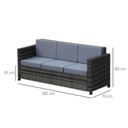 Outsunny 3-Seater All Weather Outdoor Sofa, Rattan Wicker Weave with Metal Frame and Fire Resistant Cushion, Grey - Aosom UK - thumbnail 3
