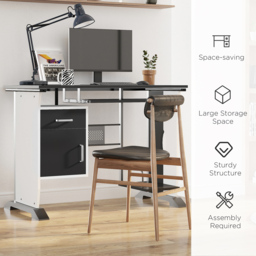 HOMCOM Computer Desk with Sliding Keyboard Tray Storage Drawers and Host Box Shelf Home Office Workstation (Black) - Aosom UK - thumbnail 7