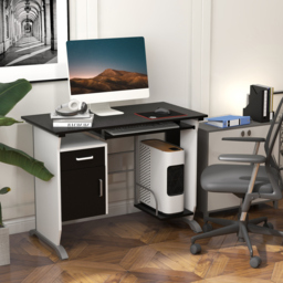 HOMCOM Computer Desk with Sliding Keyboard Tray Storage Drawers and Host Box Shelf Home Office Workstation (Black) - Aosom UK - thumbnail 2