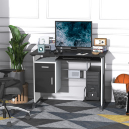 HOMCOM Computer Desk with Sliding Keyboard Tray Storage Drawers and Host Box Shelf Home Office Workstation (Black) - Aosom UK - thumbnail 8