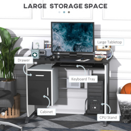 HOMCOM Computer Desk with Sliding Keyboard Tray Storage Drawers and Host Box Shelf Home Office Workstation (Black) - Aosom UK - thumbnail 4