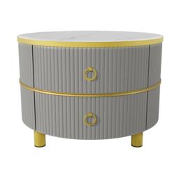 Stylish 2-In-1 Round Coffee Table Set with High-Gloss Top, Space-Saving Center Table Set with 2 Drawers, 70L x 70W x 45H cm, Grey+Brown - Aosom UK - thumbnail 6