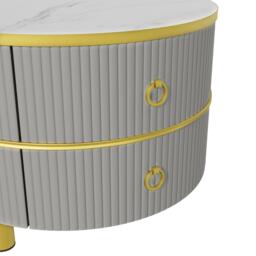 Stylish 2-In-1 Round Coffee Table Set with High-Gloss Top, Space-Saving Center Table Set with 2 Drawers, 70L x 70W x 45H cm, Grey+Brown - Aosom UK - thumbnail 7