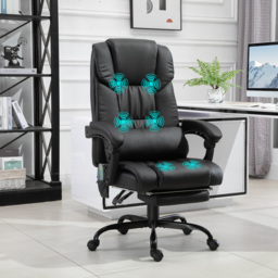 Vinsetto Massage Office Chair - Adjustable Leather Reclining with 6-Point Massage, Desk Chair with Adjustable Height and Footrest - Aosom UK - thumbnail 2