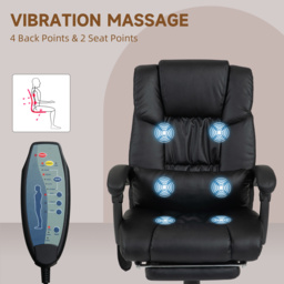 Vinsetto Massage Office Chair - Adjustable Leather Reclining with 6-Point Massage, Desk Chair with Adjustable Height and Footrest - Aosom UK - thumbnail 6