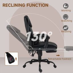 Vinsetto Massage Office Chair - Adjustable Leather Reclining with 6-Point Massage, Desk Chair with Adjustable Height and Footrest - Aosom UK - thumbnail 5