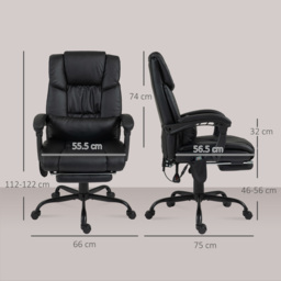 Vinsetto Massage Office Chair - Adjustable Leather Reclining with 6-Point Massage, Desk Chair with Adjustable Height and Footrest - Aosom UK - thumbnail 3