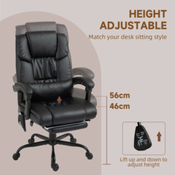 Vinsetto Massage Office Chair - Adjustable Leather Reclining with 6-Point Massage, Desk Chair with Adjustable Height and Footrest - Aosom UK - thumbnail 4