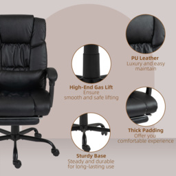 Vinsetto Massage Office Chair - Adjustable Leather Reclining with 6-Point Massage, Desk Chair with Adjustable Height and Footrest - Aosom UK - thumbnail 8