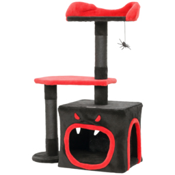 PawHut Cat Tree, Gothic Cat Tower with Scratching Posts, Cute Condo, Coffin Platform, Bed and Spider Toy, Halloween - thumbnail 1