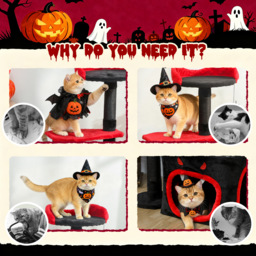PawHut Cat Tree, Gothic Cat Tower with Scratching Posts, Cute Condo, Coffin Platform, Bed and Spider Toy, Halloween - thumbnail 8