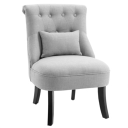 HOMCOM Fabric Single Sofa Dining Chair Tub Chair Upholstered W/ Pillow Solid Wood Leg Home Living Room Furniture, Cat Scratch Resistant, Grey - Aosom UK - thumbnail 1