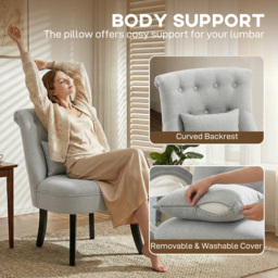 HOMCOM Fabric Single Sofa Dining Chair Tub Chair Upholstered W/ Pillow Solid Wood Leg Home Living Room Furniture, Cat Scratch Resistant, Grey - Aosom UK - thumbnail 5