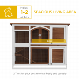PawHut Two-Tier Wooden Pet Hutch with Openable Roof, Slide-Out Tray - Aosom UK - thumbnail 4