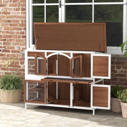 PawHut Two-Tier Wooden Pet Hutch with Openable Roof, Slide-Out Tray - Aosom UK - thumbnail 9