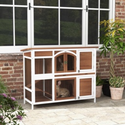 PawHut Two-Tier Wooden Pet Hutch with Openable Roof, Slide-Out Tray - Aosom UK - thumbnail 2