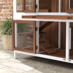 PawHut Two-Tier Wooden Pet Hutch with Openable Roof, Slide-Out Tray - Aosom UK - thumbnail 8