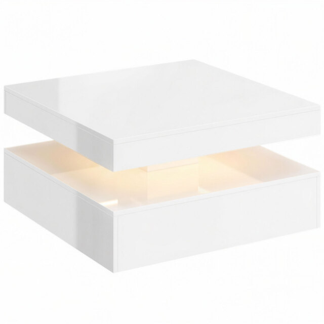 HOMCOM LED Coffee Table with Storage, 2-Tier Modern Centre Table with Open Shelf and Remote for Living Room, High Gloss White - image 1